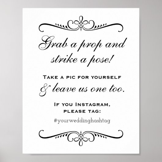 Eleganter Black Grab a Prop Wedding Foto Booth Poster (Vorne)