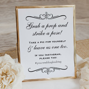 Eleganter Black Grab a Prop Wedding Foto Booth Poster