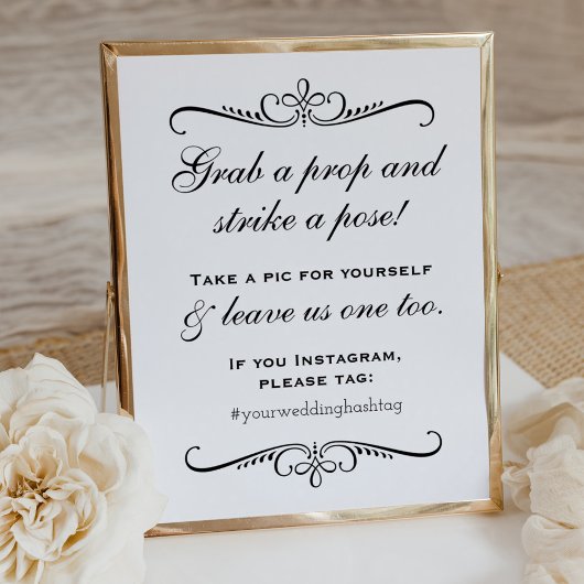 Eleganter Black Grab a Prop Wedding Foto Booth Poster