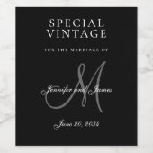 Eleganter Black Gray Monogram Name Wedding Wine Weinetikett (Einzelnes Label)