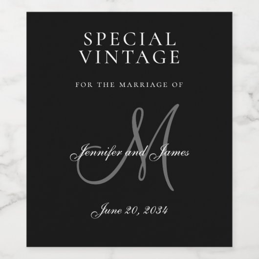 Eleganter Black Gray Monogram Name Wedding Wine Weinetikett (Einzelnes Label)