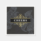 Eleganter Black Gray Paisley Party Cocktail Serviette (Vorderseite)