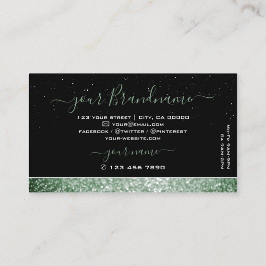 Eleganter Black Green Sparkle Glitzer Rhinestones Visitenkarte (Rückseite)