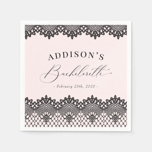 Eleganter Black Lace Pink Junggeselinnen-Abschied Serviette (Vorderseite)