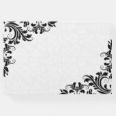 Eleganter Black Lace White Damask Gästebuch (Rückseite)