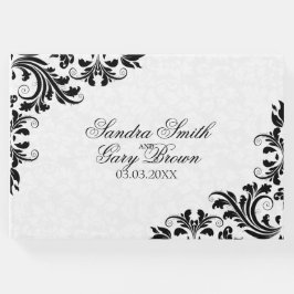 Eleganter Black Lace White Damask Gästebuch