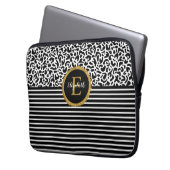Eleganter Black Leopard Monogram Laptop Sleeve (Vorderseite Links)