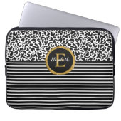 Eleganter Black Leopard Monogram Laptop Sleeve (Vorderseite)