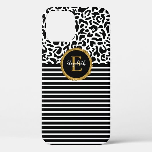 Eleganter Black Leopard Monogram Laptop Sleeve Case-Mate iPhone Hülle (Rückseite)