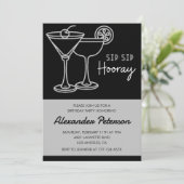 Eleganter Black Men Cocktail 43. Geburtstag Einladung (Stehend Vorderseite)