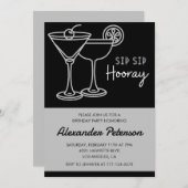 Eleganter Black Men Cocktail 74. Geburtstag Einladung (Vorne/Hinten)