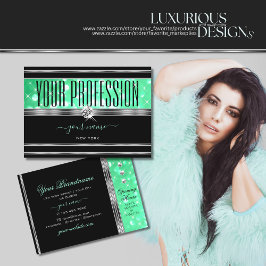 Eleganter Black Mint Green Glitzer Diamonds Silver Visitenkarte