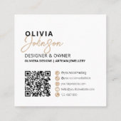 Eleganter Black Modern Calligraphy Script QR Code Quadratische Visitenkarte (Rückseite)