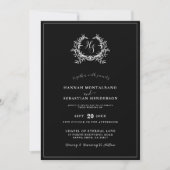 Eleganter Black Monogram Wappen QR Code Hochzeit Einladung (Vorderseite)