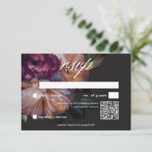 Eleganter Black Moody Floral Wedding QR Code RSVP Karte (Stehend Vorderseite)