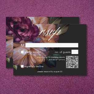 Eleganter Black Moody Floral Wedding QR Code RSVP Karte