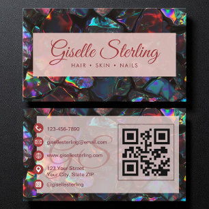 Eleganter Black Opal Gemstone Moderner QR-Code Visitenkarte