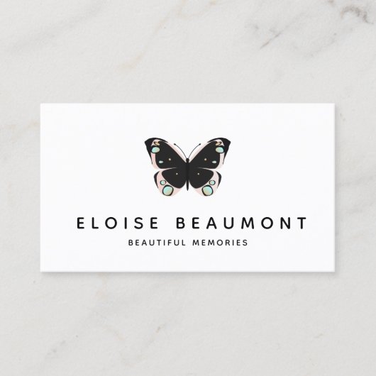 Eleganter Black Pink Butterfly Event Planner Visitenkarte (Vorderseite)