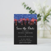 Eleganter Black Red Blue Glitzer Tropfen Save the Postkarte (Stehend Vorderseite)