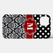 Eleganter Black Red Dot Damask Monogram Case (Rückseite (Horizontal))