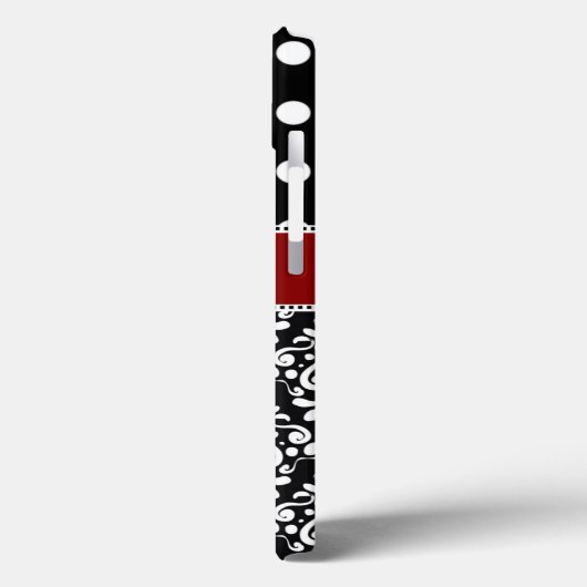 Eleganter Black Red Dot Damask Monogram Case (Rückseite / Links)