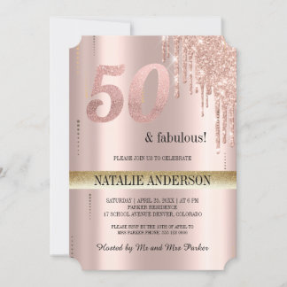 Eleganter Black Rose Gold Glitzer 50. Geburtstag Einladung
