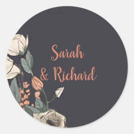 Eleganter Black Round Floral Wedding Envelope Seal Runder Aufkleber