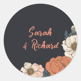 Eleganter Black Round Floral Wedding Envelope Seal Runder Aufkleber