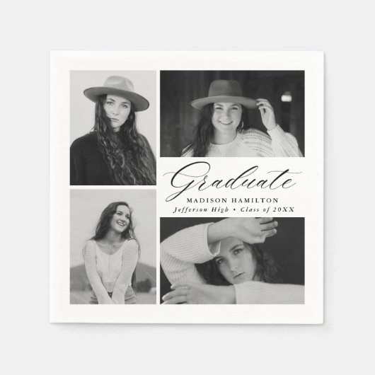 Eleganter Black Script 4 Foto Abschluss Serviette (Vorderseite)