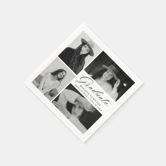 Eleganter Black Script 4 Foto Abschluss Serviette (Ecke)