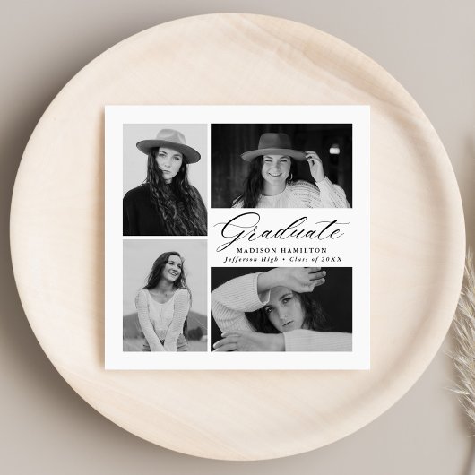 Eleganter Black Script 4 Foto Abschluss Serviette