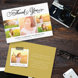 Eleganter Black Script Abschluss 5 FotoCollage Dankeskarte