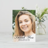 Eleganter Black Script Foto Abschluss Vielen Dank Dankeskarte (Stehend Vorderseite)