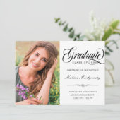 Eleganter Black Script Foto Uni-Abschluß Ankündigung (Stehend Vorderseite)