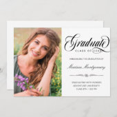 Eleganter Black Script Foto Uni-Abschluß Ankündigung (Vorne/Hinten)