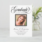Eleganter Black Script Foto Uni-Abschluß Ankündigung (Stehend Vorderseite)