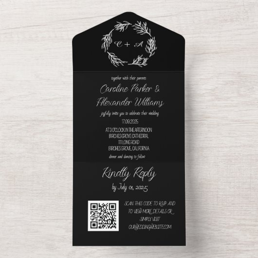 Eleganter Black Script Moderner, einzigartiger UAW All In One Einladung (Innen Boden)