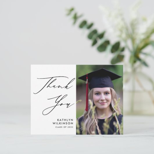 Eleganter Black Script Simple Abschluss Vielen Dan Postkarte (Stehend Vorderseite)