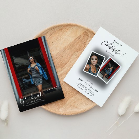 Eleganter Black Shadow 3 Lässiger Foto Abschluss Einladung