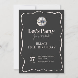 Eleganter Black & Silver Disco Ball 18. Geburtstag Einladung