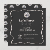 Eleganter Black & Silver Disco Ball 18. Geburtstag Einladung (Vorne/Hinten)