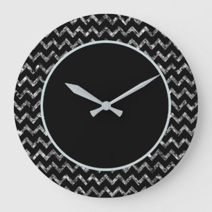 Eleganter Black Silver Glam Sparkle Glitzer Große Wanduhr