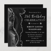 Eleganter Black & Silver Glitzer Agate 21. Geburts Einladung (Vorne/Hinten)