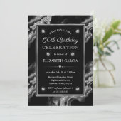 Eleganter Black & Silver Glitzer Agate 60. Geburts Einladung (Stehend Vorderseite)