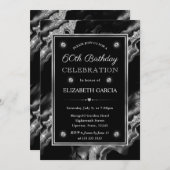 Eleganter Black & Silver Glitzer Agate 60. Geburts Einladung (Vorne/Hinten)
