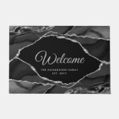 Eleganter Black Silver Glitzer Agate Personalisier Fußmatte (Vorderseite)