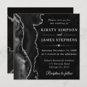 Eleganter Black Silver Glitzer Agate Wedding Einladung (Vorne/Hinten)