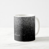 Eleganter Black Silver Glitzer Girly Mit Monogramm Kaffeetasse (VorderseiteRechts)