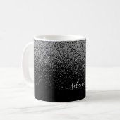 Eleganter Black Silver Glitzer Girly Mit Monogramm Kaffeetasse (Vorderseite Links)