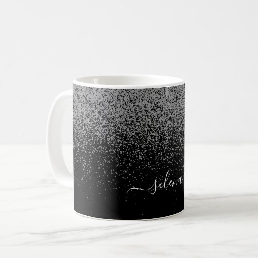 Eleganter Black Silver Glitzer Girly Mit Monogramm Kaffeetasse (Vorderseite Links)